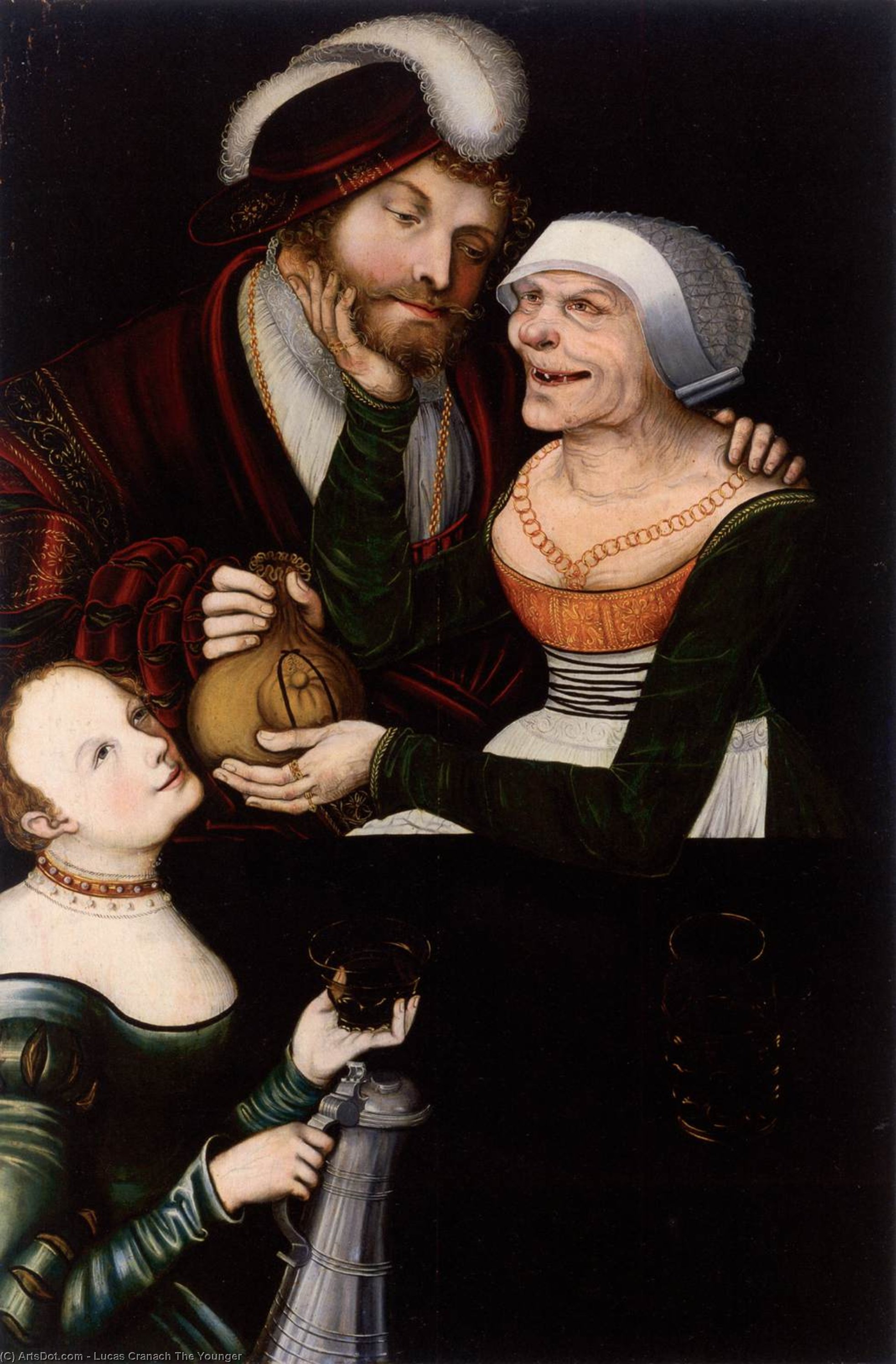 Ill-matched Couple. Young Man And Old Woman With A Maid — Lucas Cranach The Younger