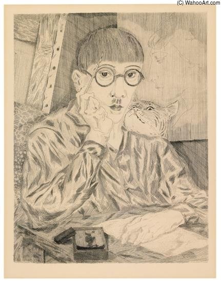 Self Portrait With Cat — Léonard Tsuguharu Foujita