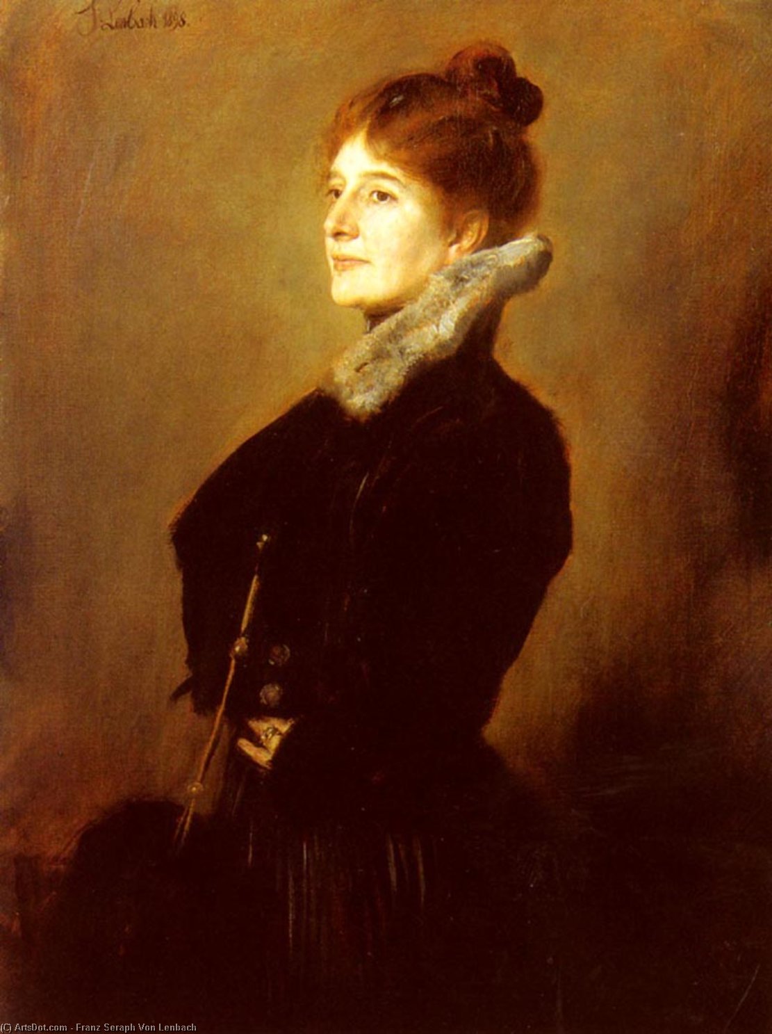 Portrait Of A Lady Wearing A Black Coat With Fur Collar — Franz Seraph Von Lenbach