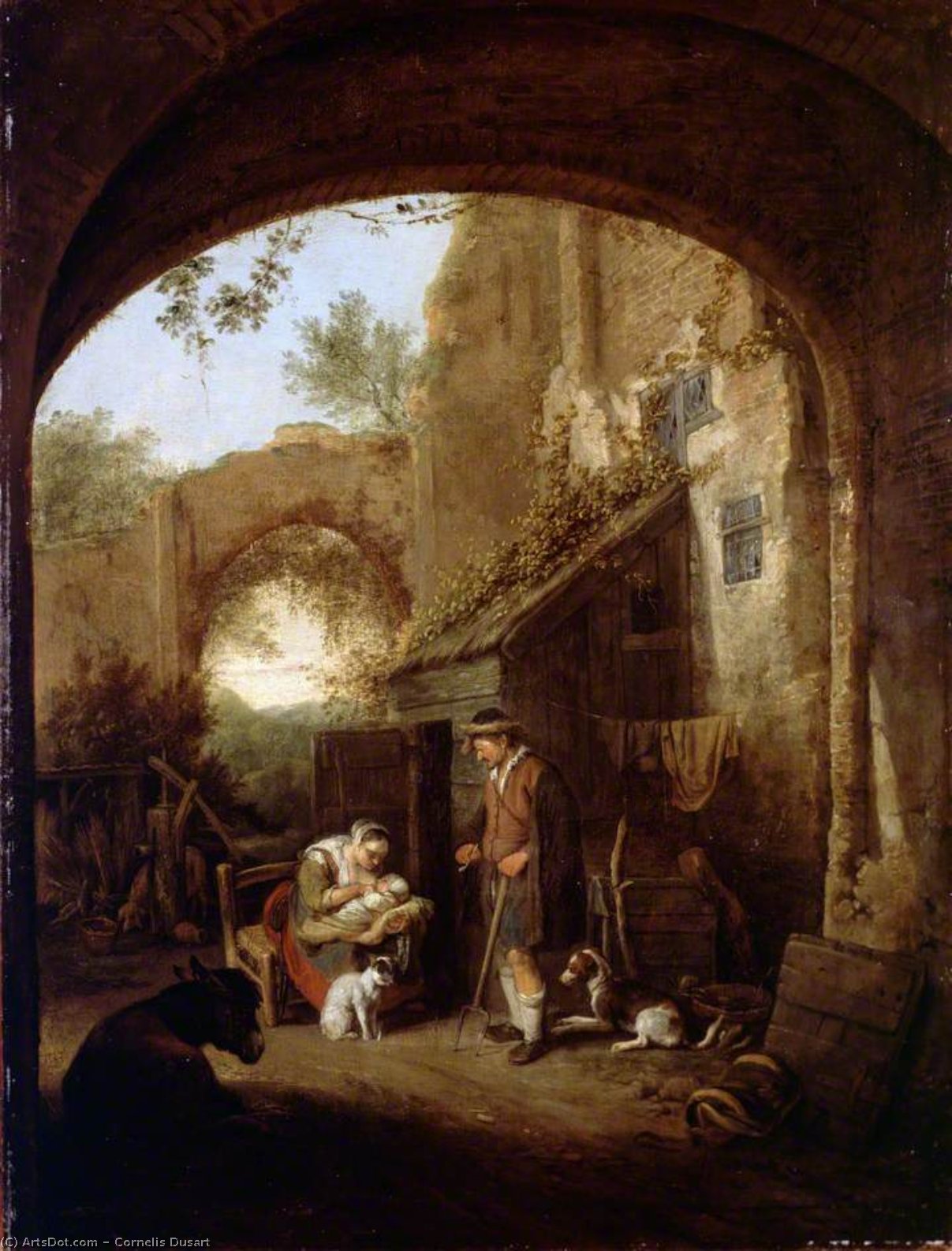 Figures In The Courtyard Of An Old Building — Cornelis Dusart