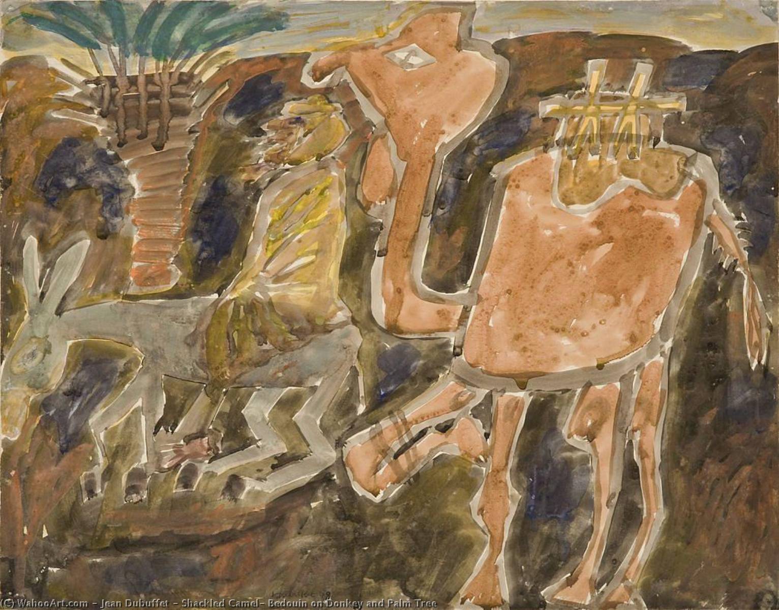 Shackled Camel, Bedouin On Donkey And Palm Tree — Jean Philippe Arthur Dubuffet