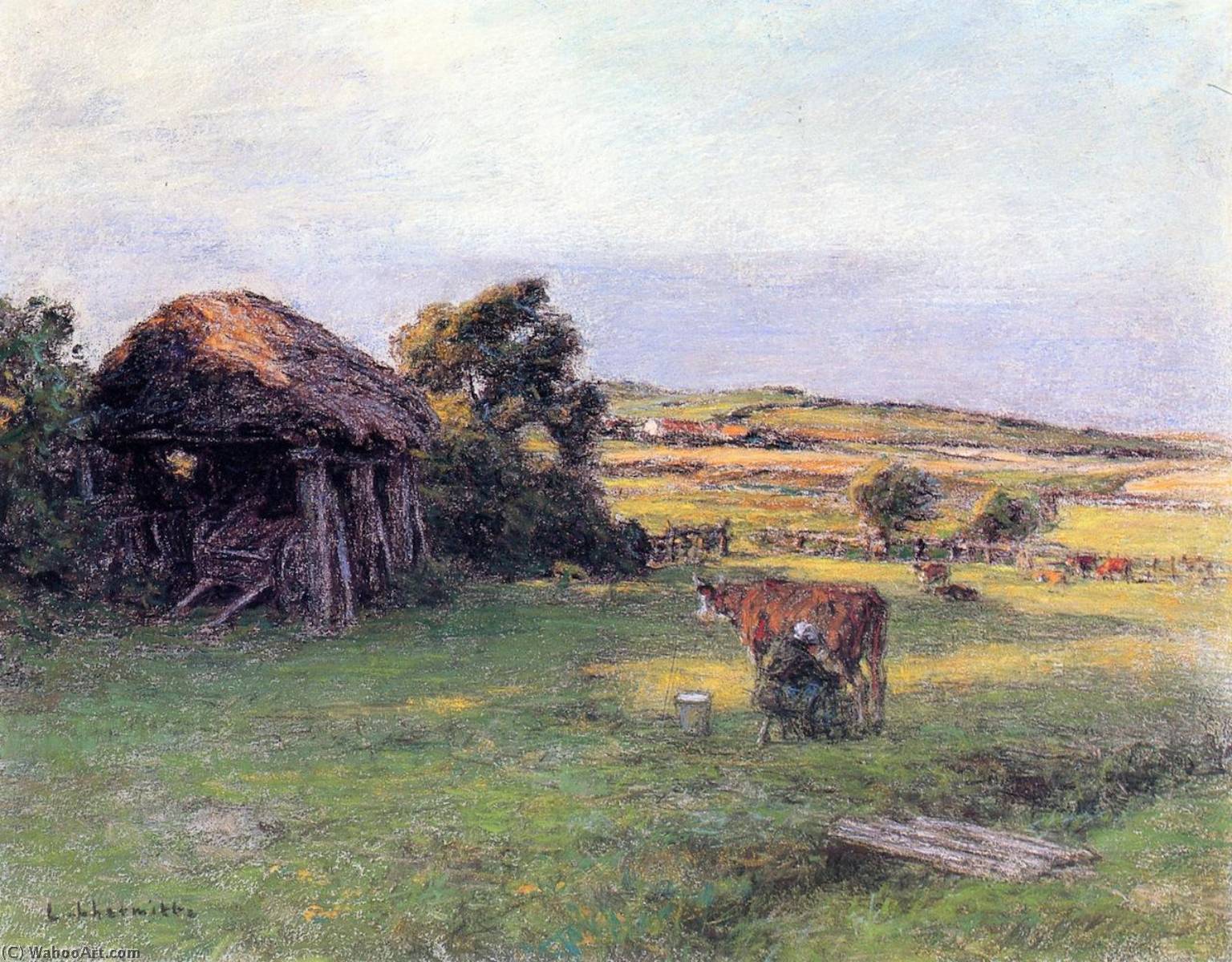 Landscape With A Peasant Woman Milking A Cow — Léon Augustin L'hermitte