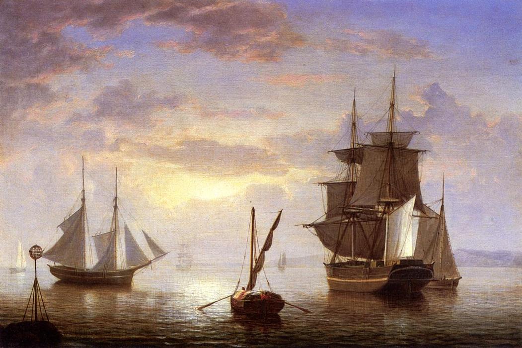 Ships In A Harbor, Sunrise (also Known As Ships Off Massachusetts Coast) — Fitz Henry Lane