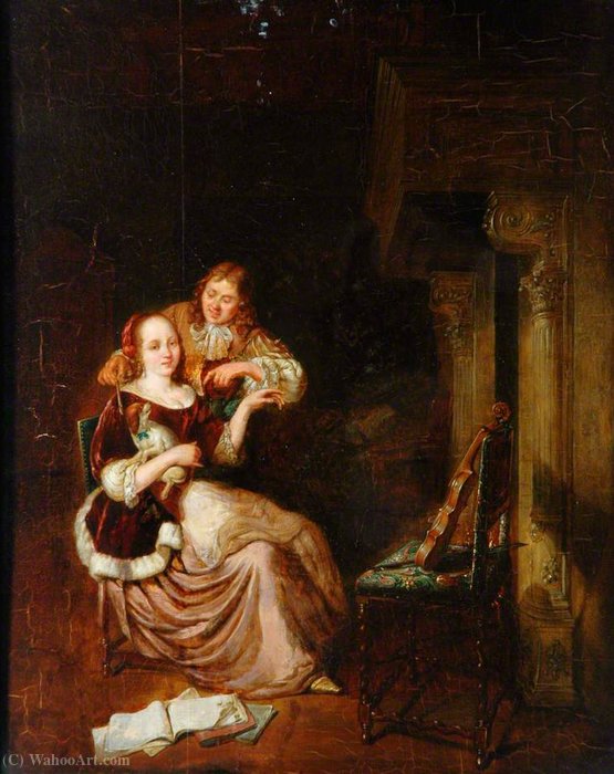 An Interior View With A Man And Woman — Pieter Cornelisz. Van Slingelandt