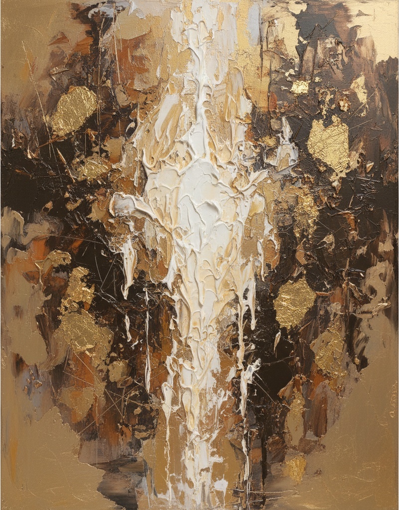 Luminous Fracture: A Monumental Descent Of Gilded Light And Sculptural White Impasto — David Moreau