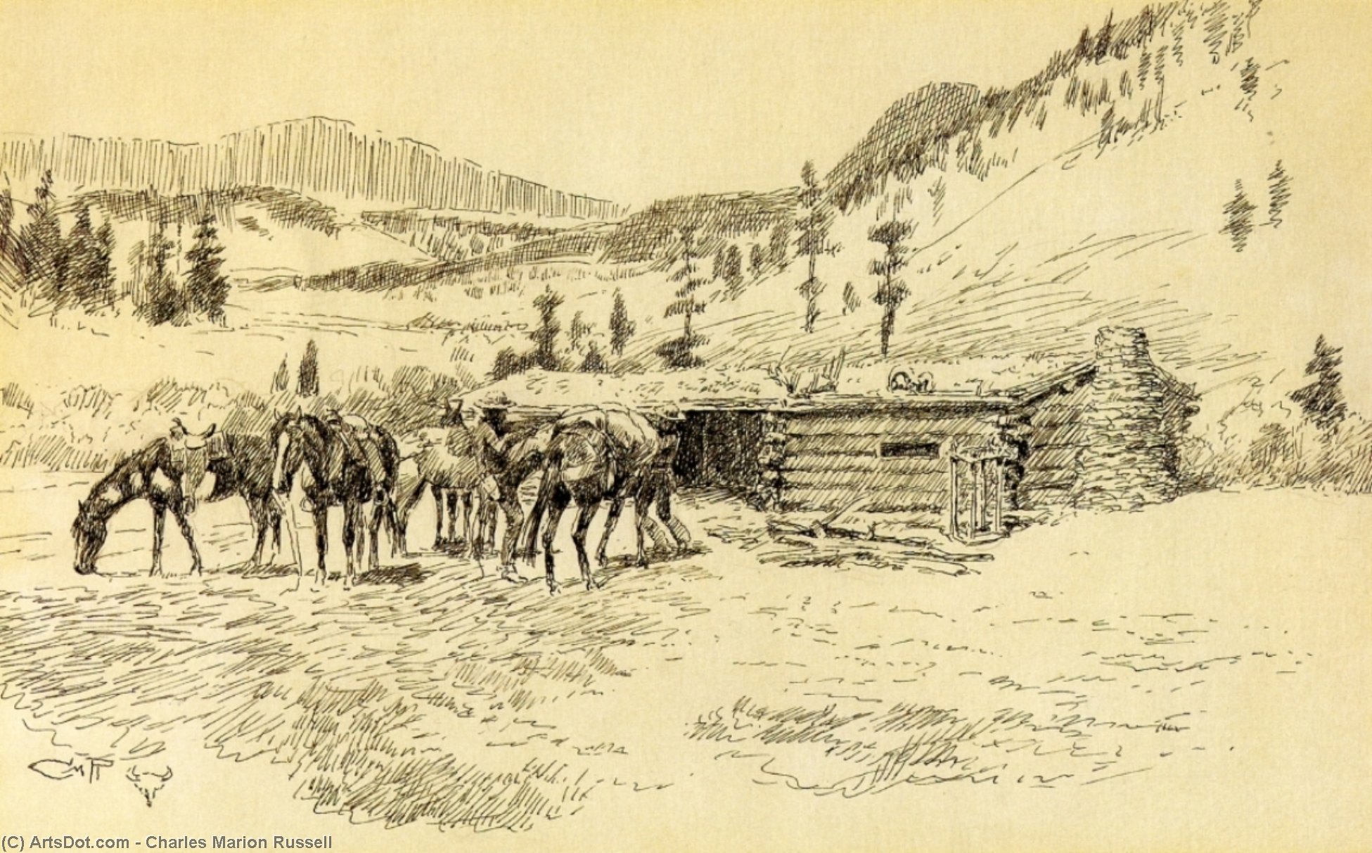 Where I Learned The Diamond Hitch - The Old Hoover Ranch On The South Fork Of The Judith — Charles Marion Russell