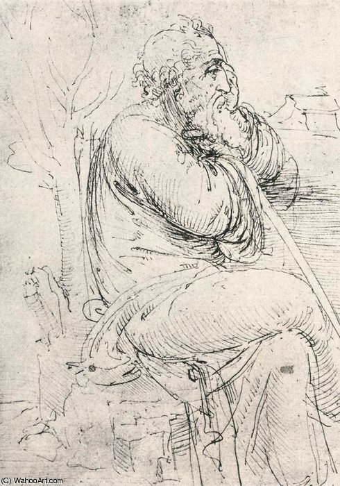 Various Studies-seated Old Man — Leonardo Da Vinci