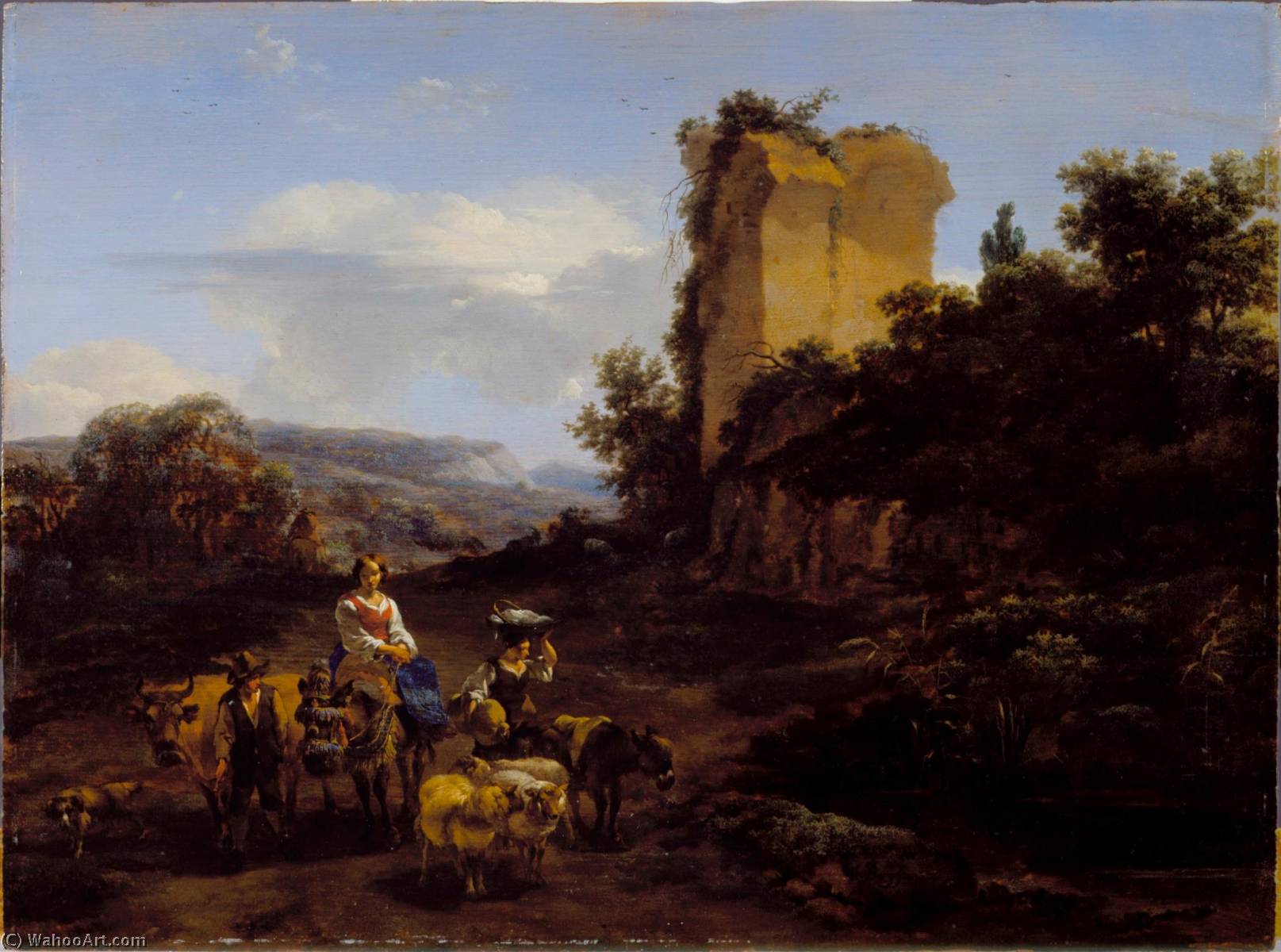 Landscape With Ruins And Travelers — Nicolaes Pietersz Berchem