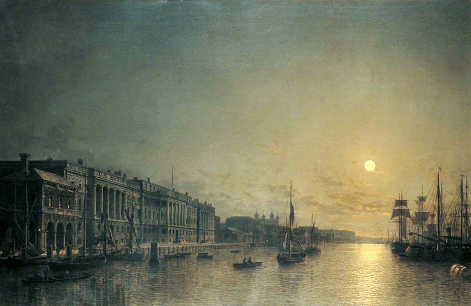 The Custom House And Pool Of London By Moonlight — Henry Pether