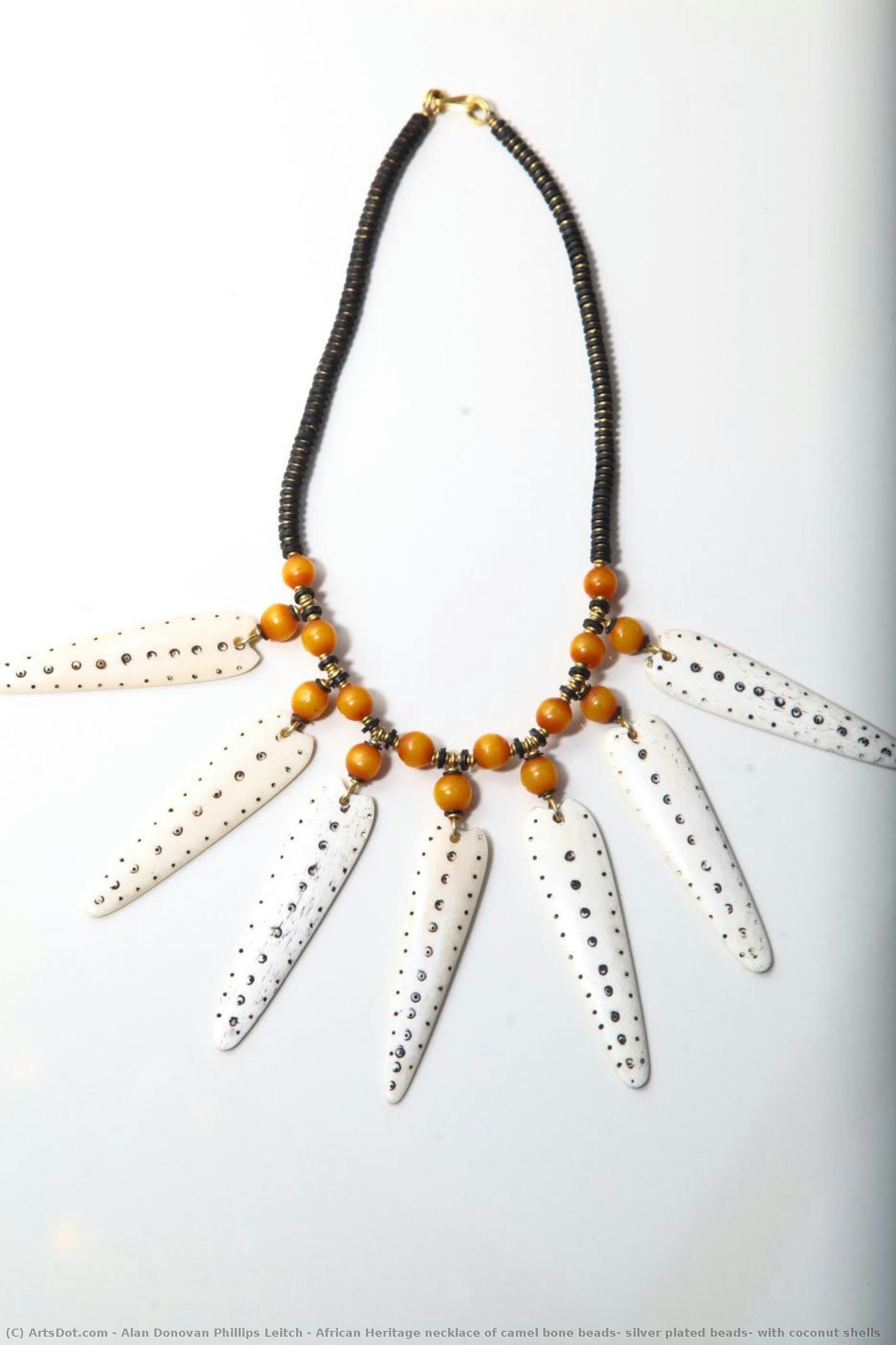 African Heritage Necklace Of Camel Bone Beads, Silver Plated Beads, With Coconut Shells — Alan Donovan Phillips Leitch
