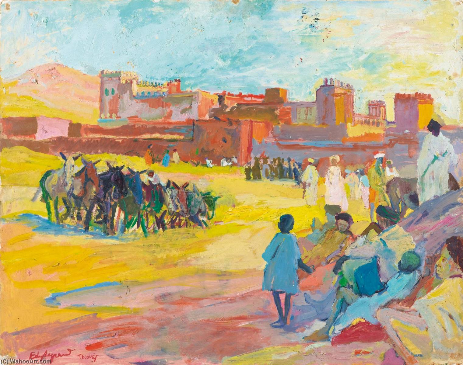 Troupeau D'ânes Devant Telouet — Edouard Léon Louis Legrand