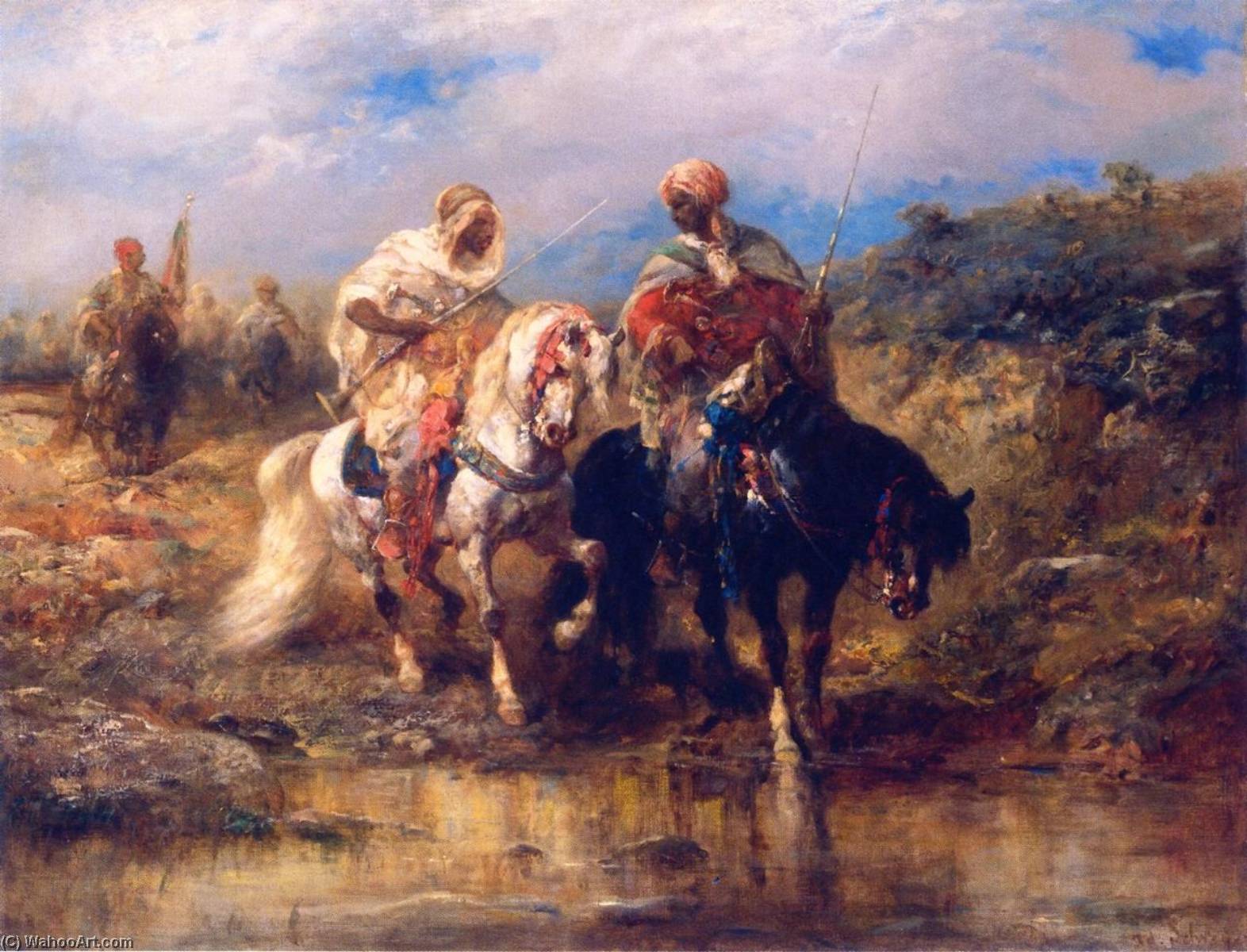 Horseman At A Watering Hole — Adolf Christian Schreyer