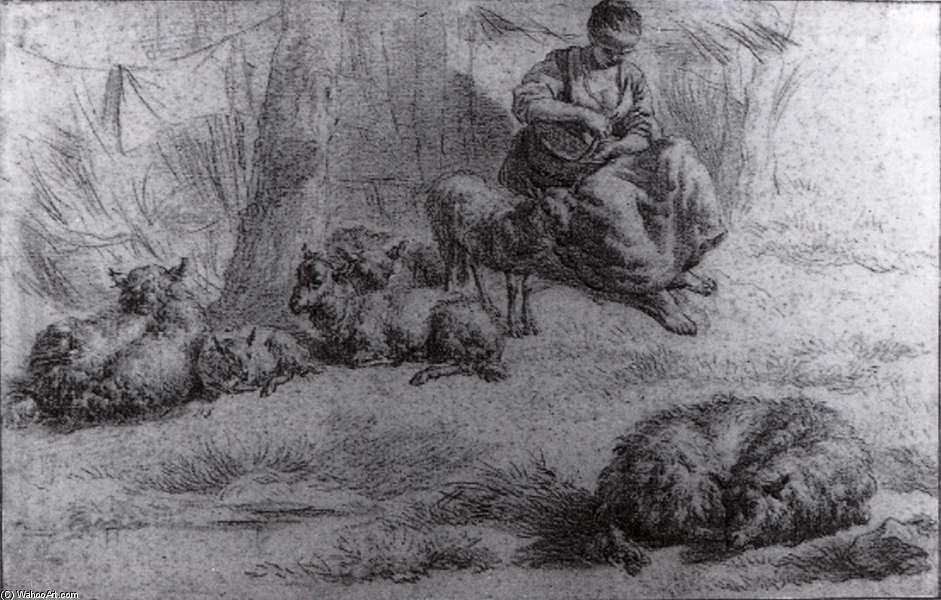Seated Woman With A Basket And Livestock — Adriaen Van De Velde