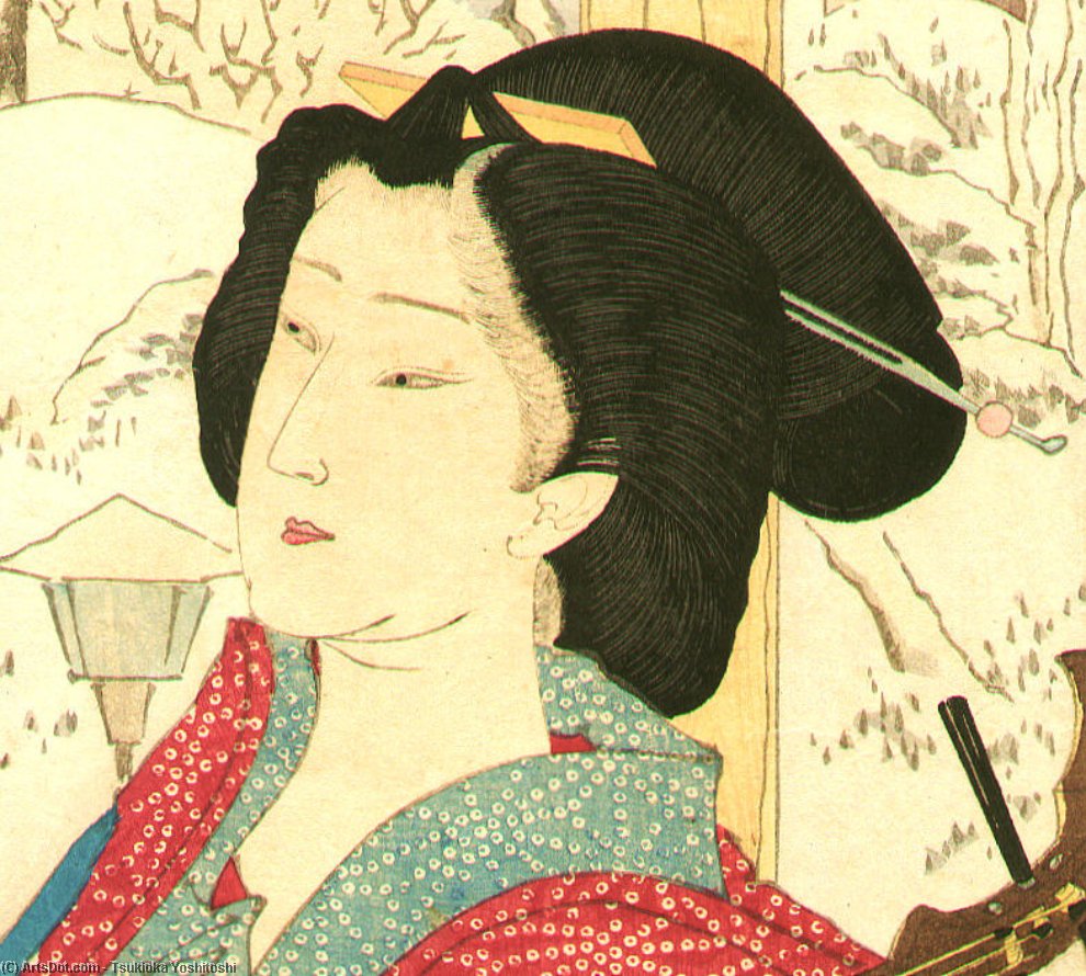 Beauty And Shamisen In Snow — Tsukioka Yoshitoshi