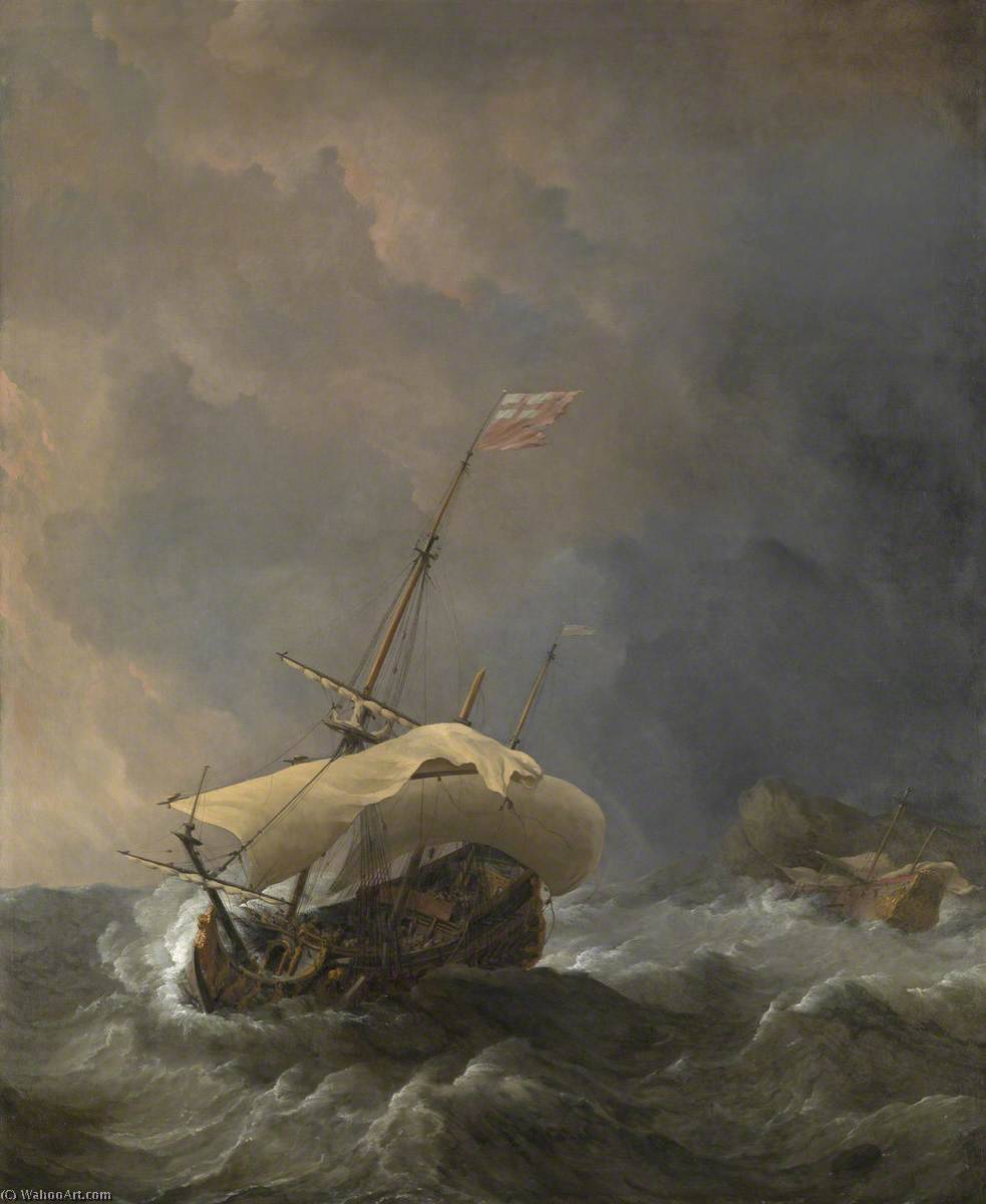 An English Ship In A Gale Trying To Claw Off A Lee Shore — Willem Van De Velde The Elder