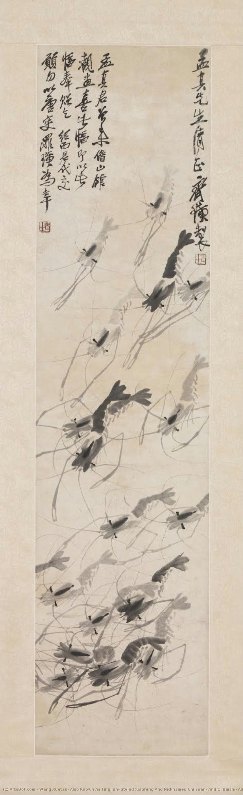 Cluster Of Shrimp — Wang Xuetao, Also Known As Ting Jun, Styled Xiaofeng And Nicknamed Chi Yuan, And Qi Baishi, Also Known As Qi Baishi, Also Known As Qi Baishi, Also Kno