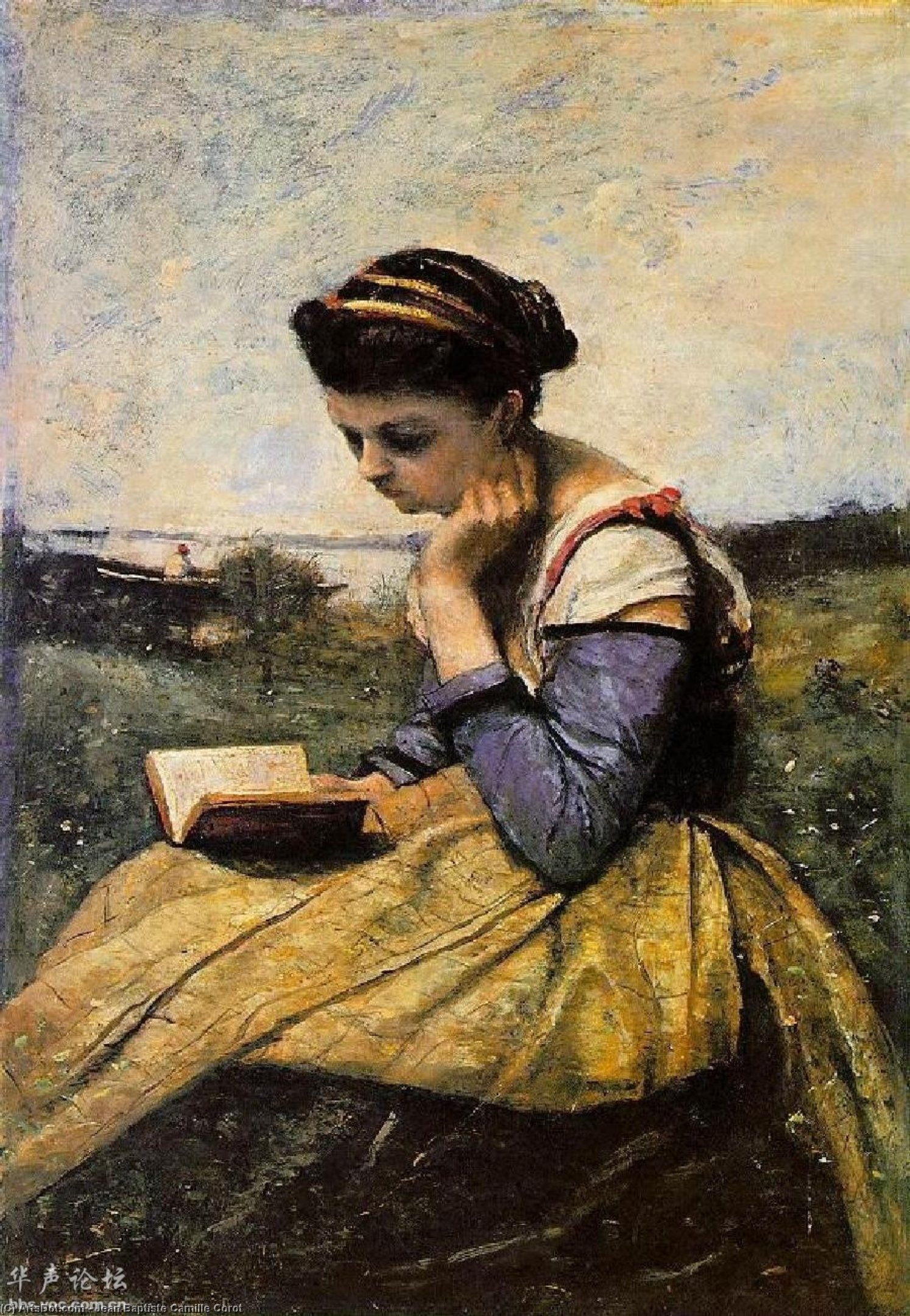 Frau Liest Auf Einer Landschaft — Jean-baptiste-camille Corot