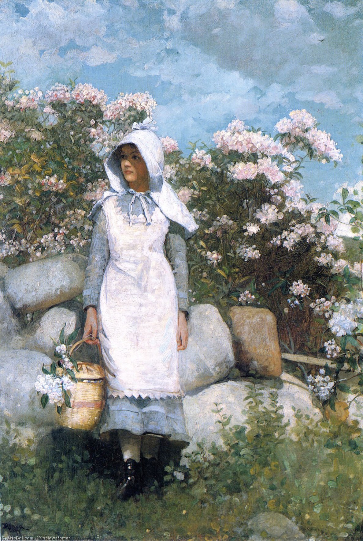 Girl And Laurel — Winslow Homer