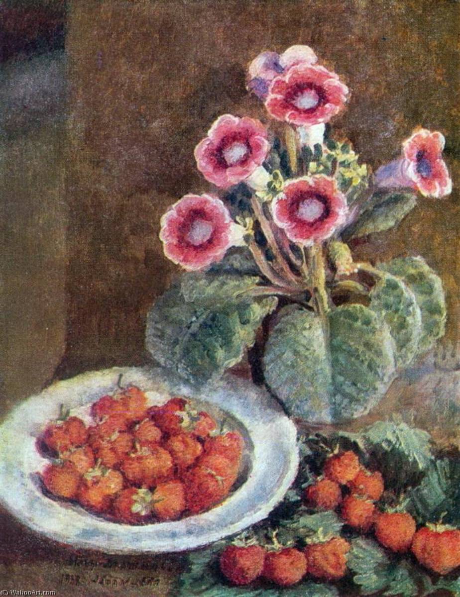 A Flower In A Pot And Strawberries — Ilya Ivanovich Mashkov