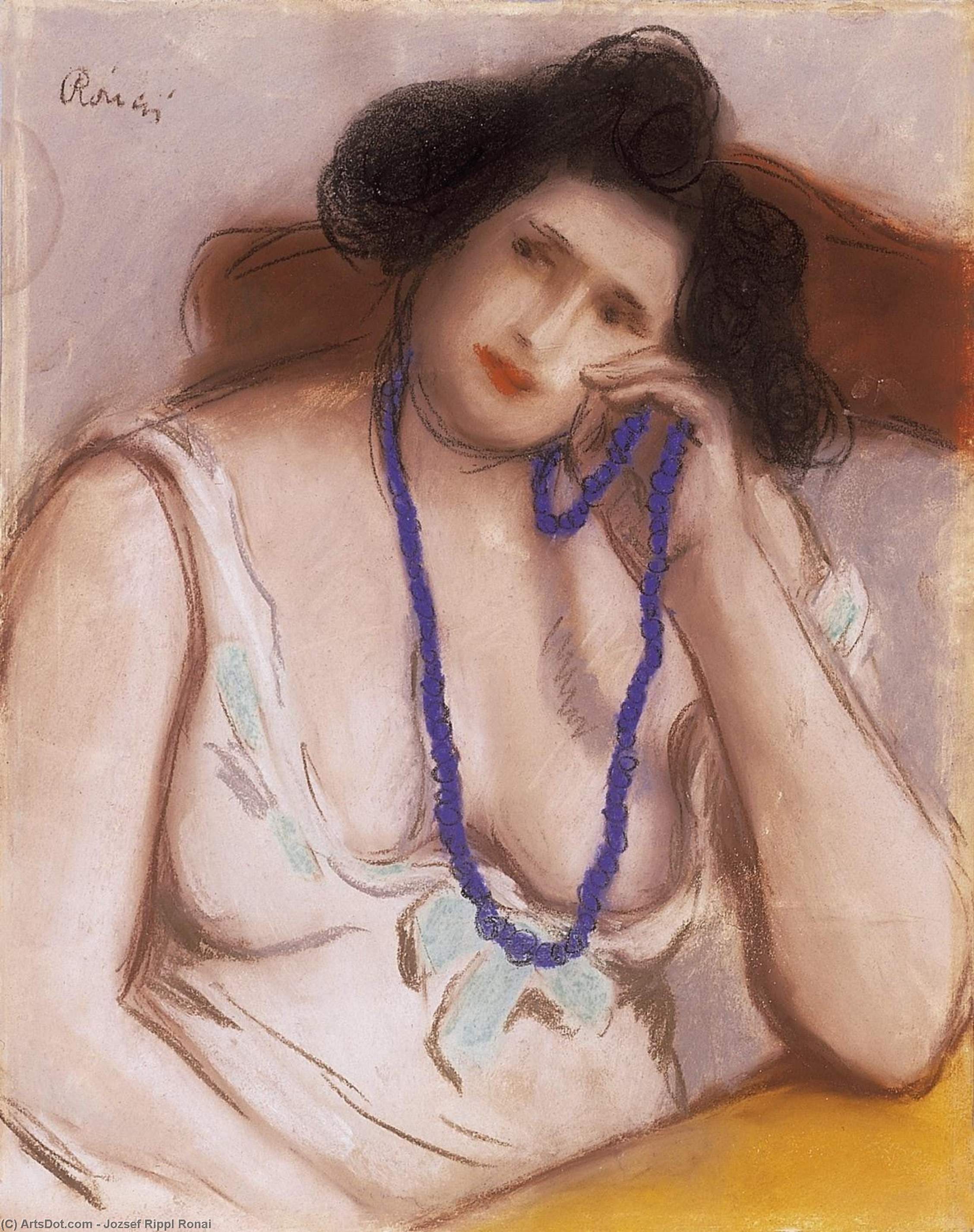 Woman With Blue Pearl Necklace — József Rippl-rónai