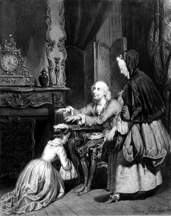 Old Man Blessing A Girl Kneeling — Tony Johannot (antoine Johannot)