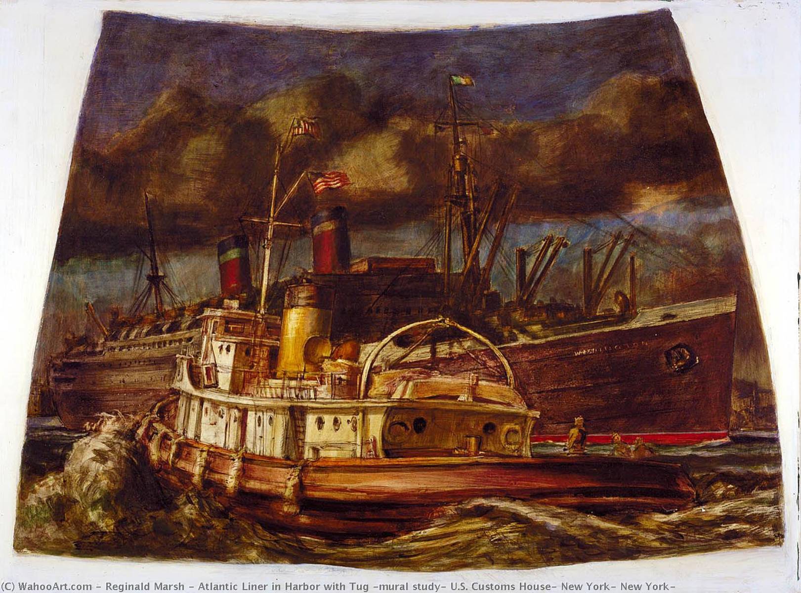 Atlantic Liner In Harbor With Tug (mural Study, U.s. Customs House, New York, New York) — Reginald Marsh