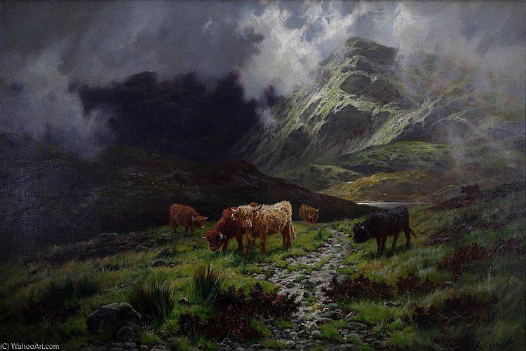 Highland Cattle In A Mountainous Landscape — Louis Bosworth Hurt