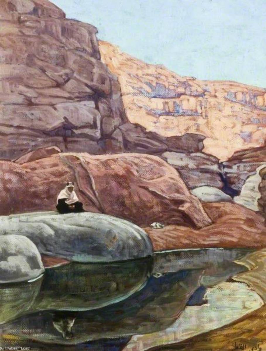 Arab Sitting On A Rock Over A Pool In A Mountain Valley — Myrtle Broome