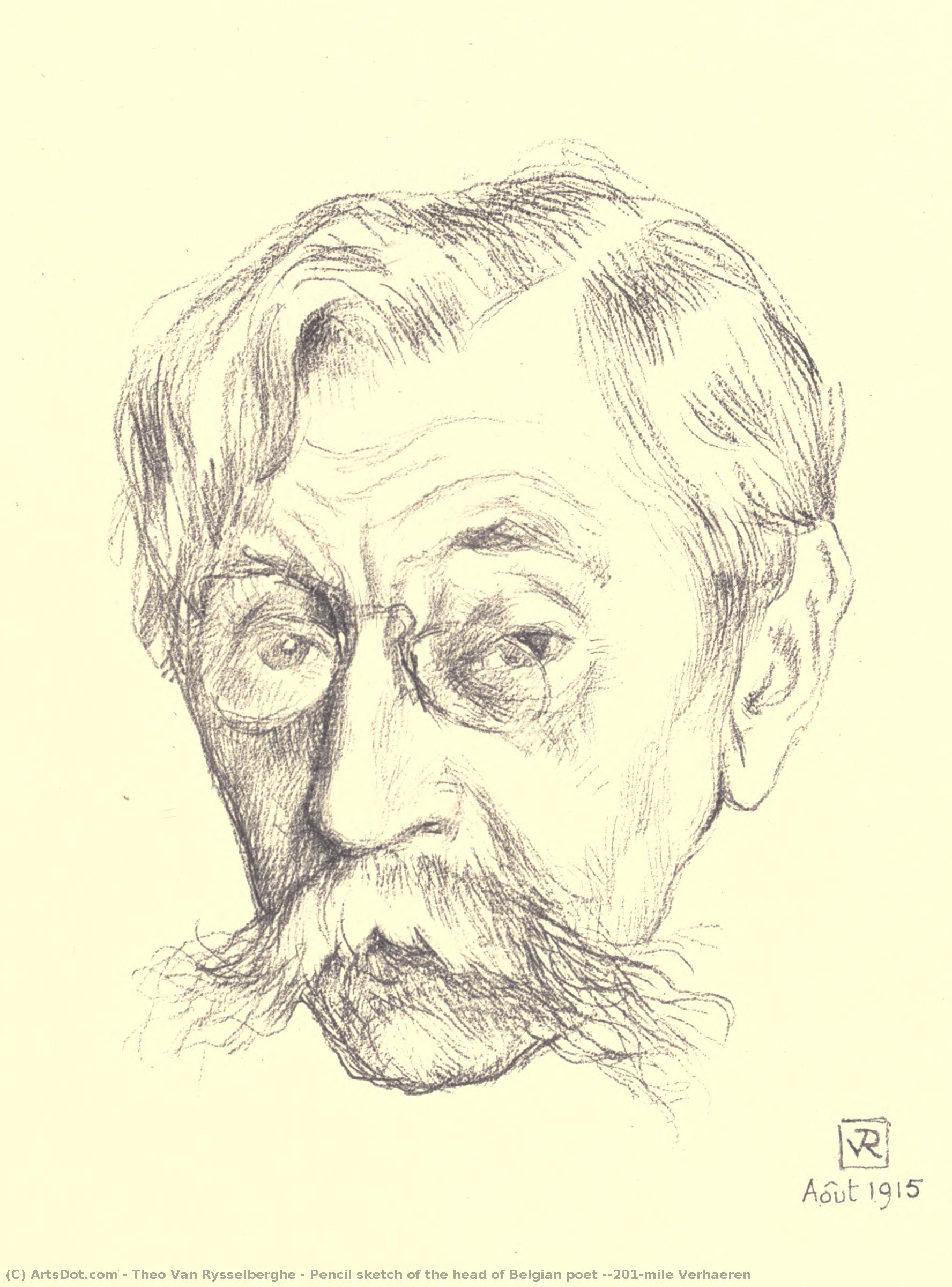 Pencil Sketch Of The Head Of Belgian Poet Émile Verhaeren — Theo Van Rysselberghe