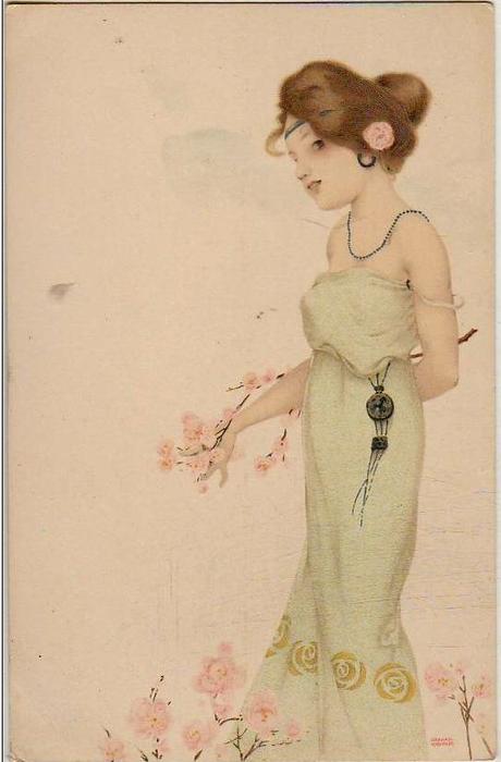 Girls With Flowers At Feet — Raphael Kirchner