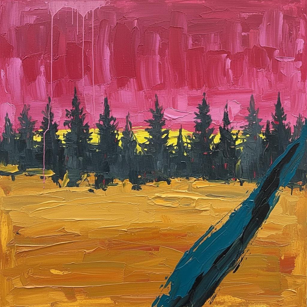 Ethereal Magenta Horizon Over Golden Earth With Dynamic Azure Gestural Strokes — Christian Noiret