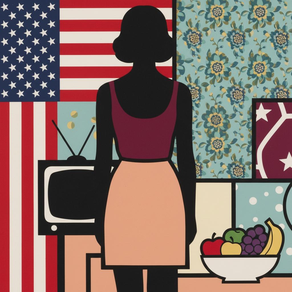 Fragmented Nostalgia: A Monumental Silhouette Amidst Patterned Echoes And Starry Stripes — Arthur Tessier