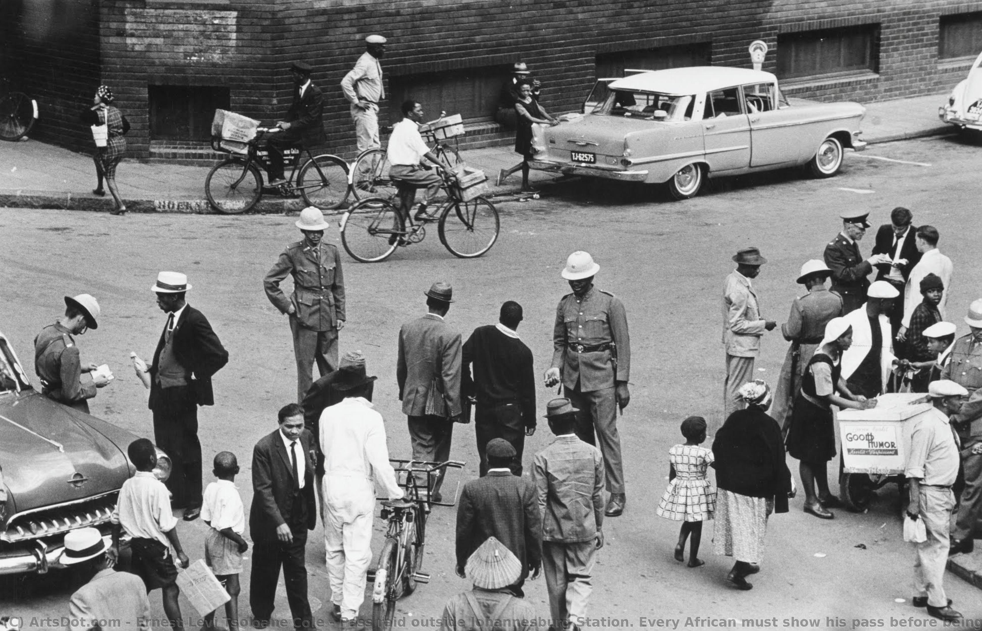 Pass Raid Outside Johannesburg Station. Every African Must Show His Pass Before Being Allowed To Go About His Business - Photographs From House Of Bondage, 1958-66 — Ernest Levi Tsoloane Cole