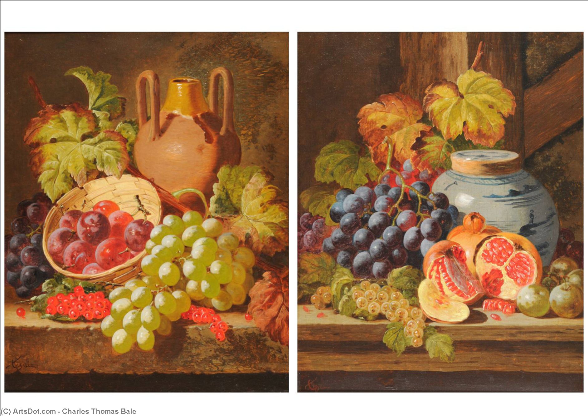 Still Life Of Plums, Grapes And Redcurrants With An Earthenware Pot Nearby — Charles Thomas Bale