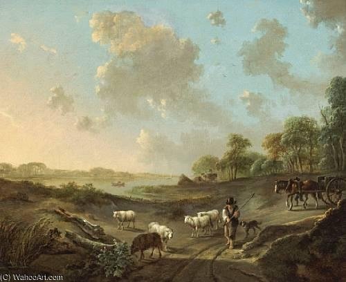A Pastoral Landscape With Figures And Sheep On A Track In The Foreground — Andries Vermeulen