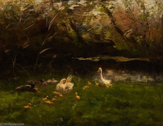 A Family Of Ducks By The Water — Willem Maris