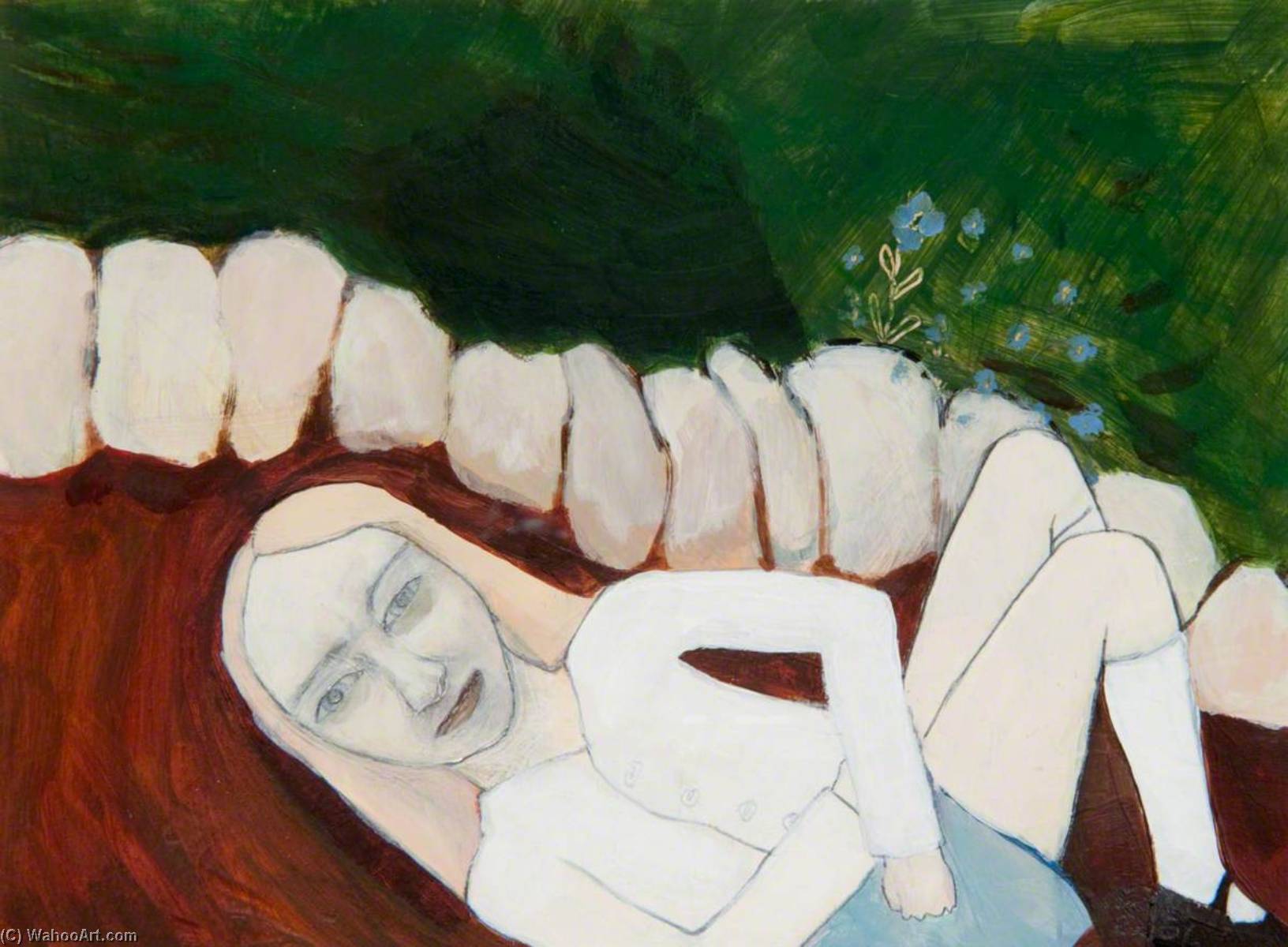 Girl Laying By A Garden Wall — Clare Galloway