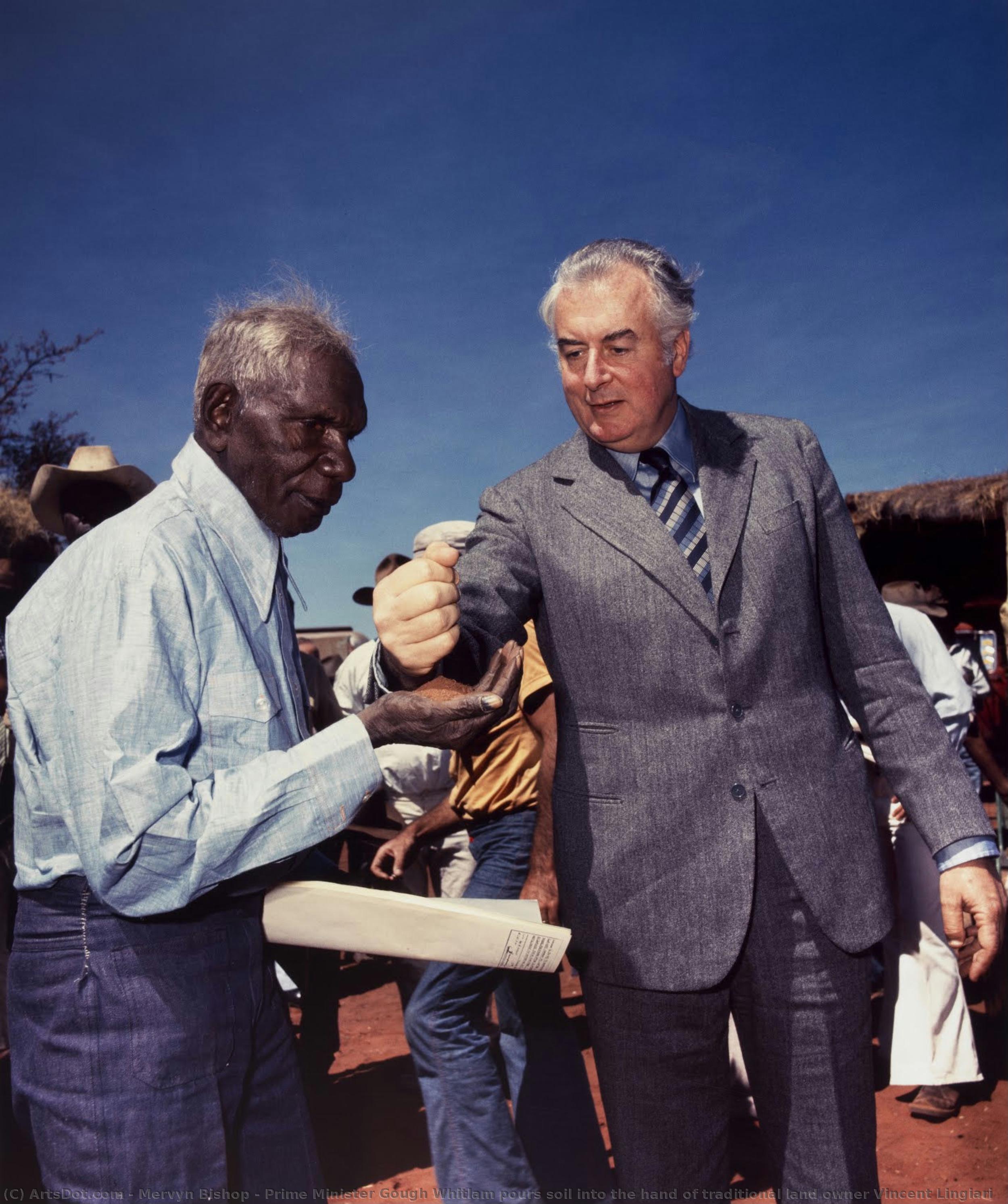Prime Minister Gough Whitlam Pours Soil Into The Hand Of Traditional Land Owner Vincent Lingiari — Mervin Biskup