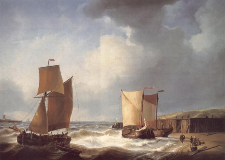 Fisherfolk And Ships By The Coast — Abraham Hulk Senior