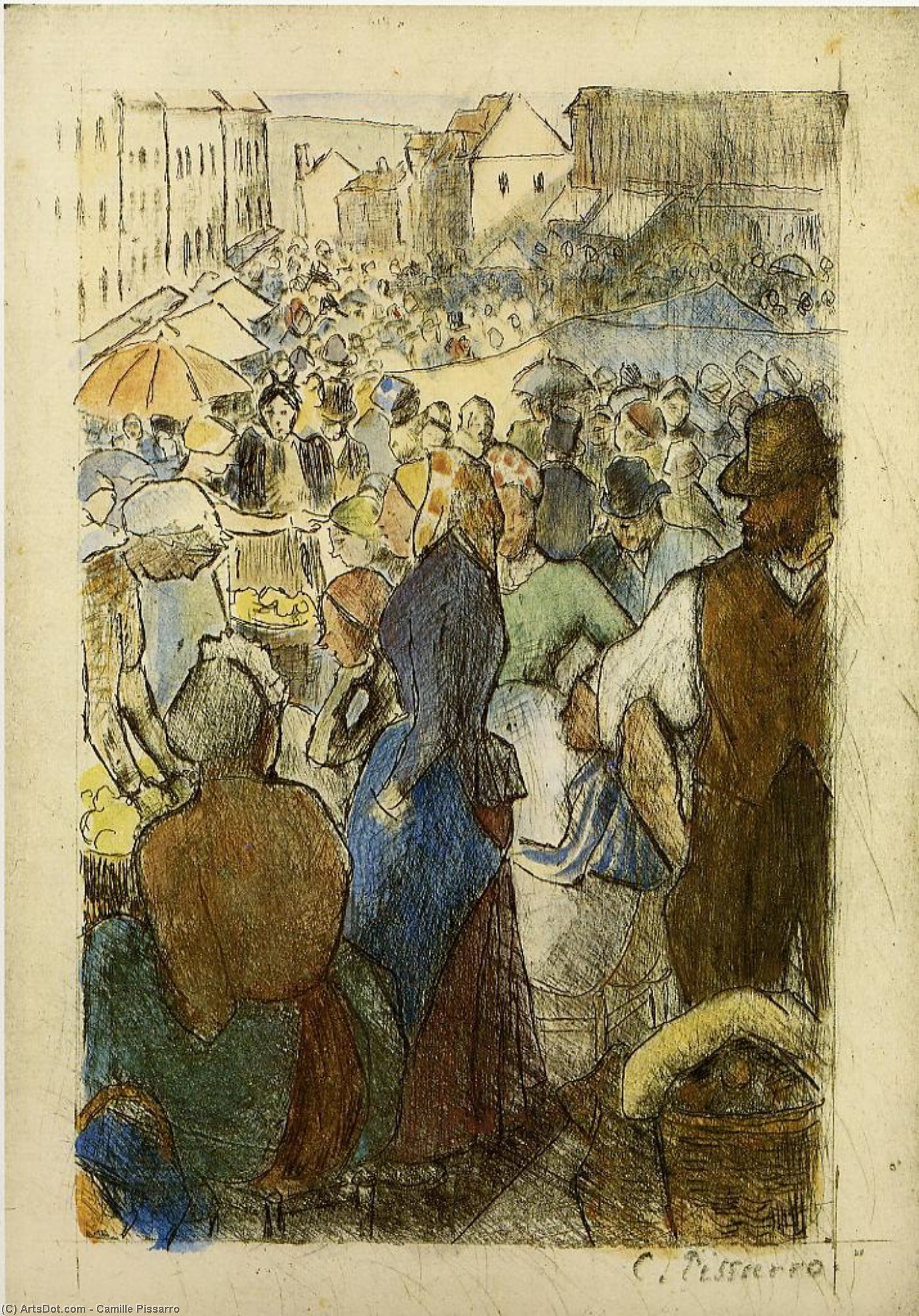 Market At Gisors, Rue Cappeville — Camille Pissarro