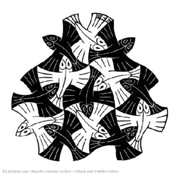 7 Black And 6 White Fishes — Maurits Cornelis Escher