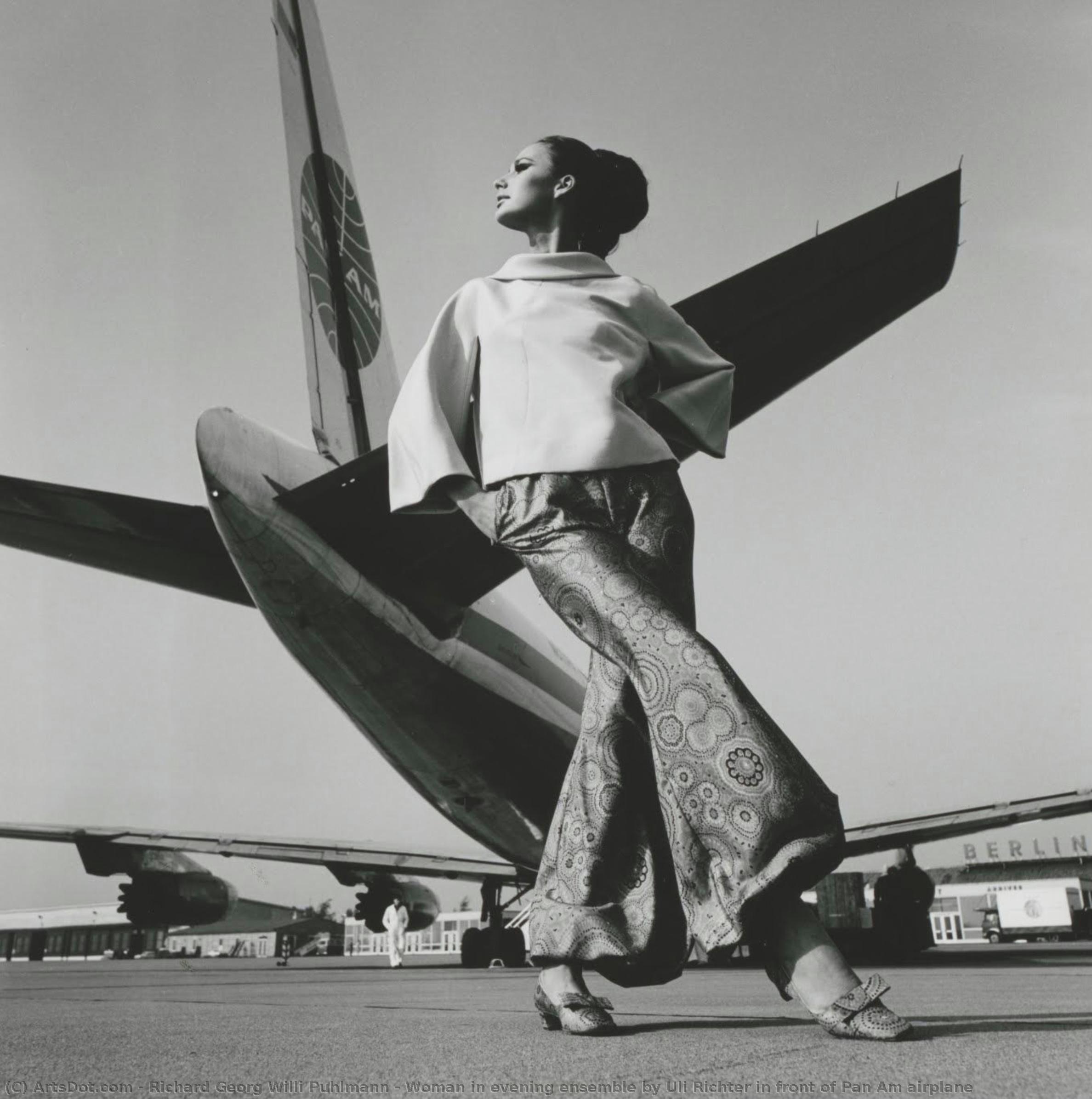 Woman In Evening Ensemble By Uli Richter In Front Of Pan Am Airplane — Richard Georg Willi Puhlmann