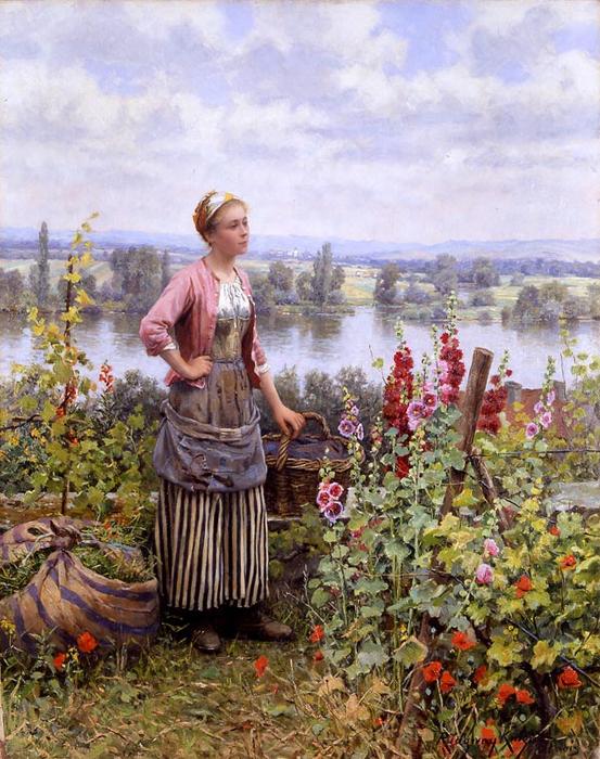 Maria On The Terrace With A Bundle Of Grass — Daniel Ridgway Knight