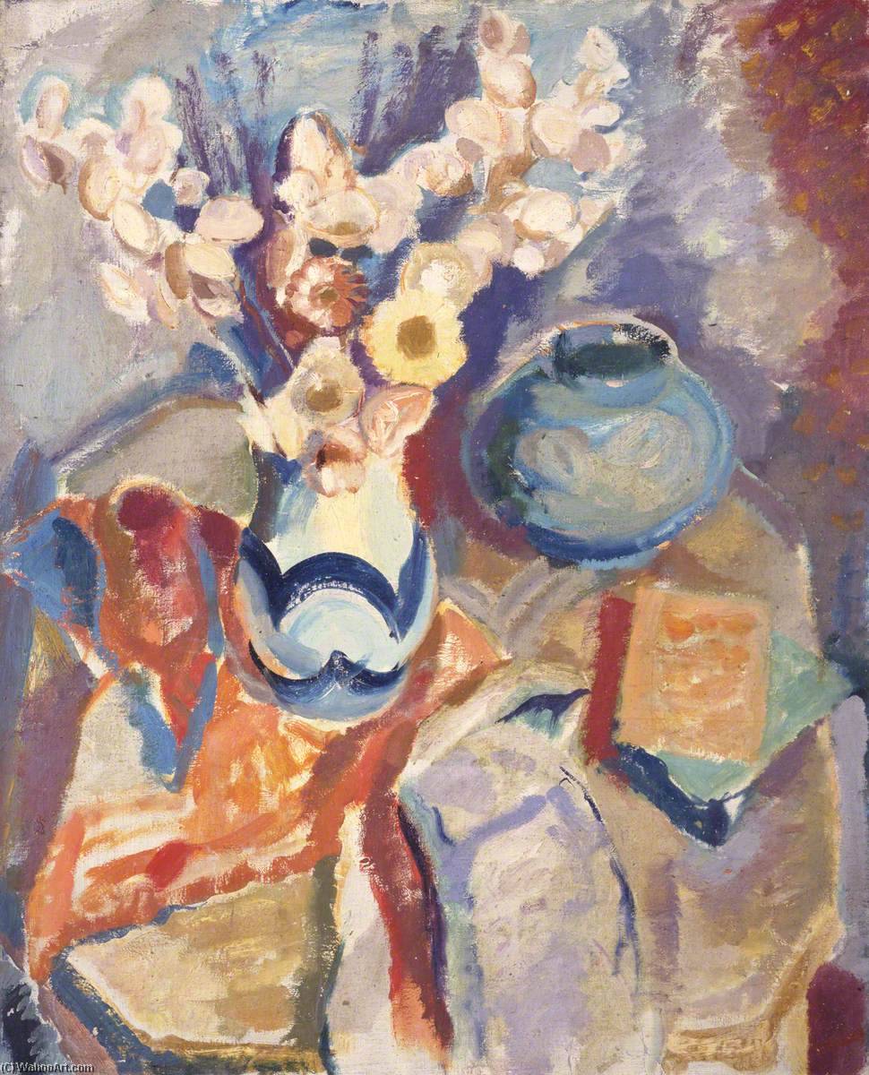 Flowers In A Blue And White Vase — Sir William George Gillies