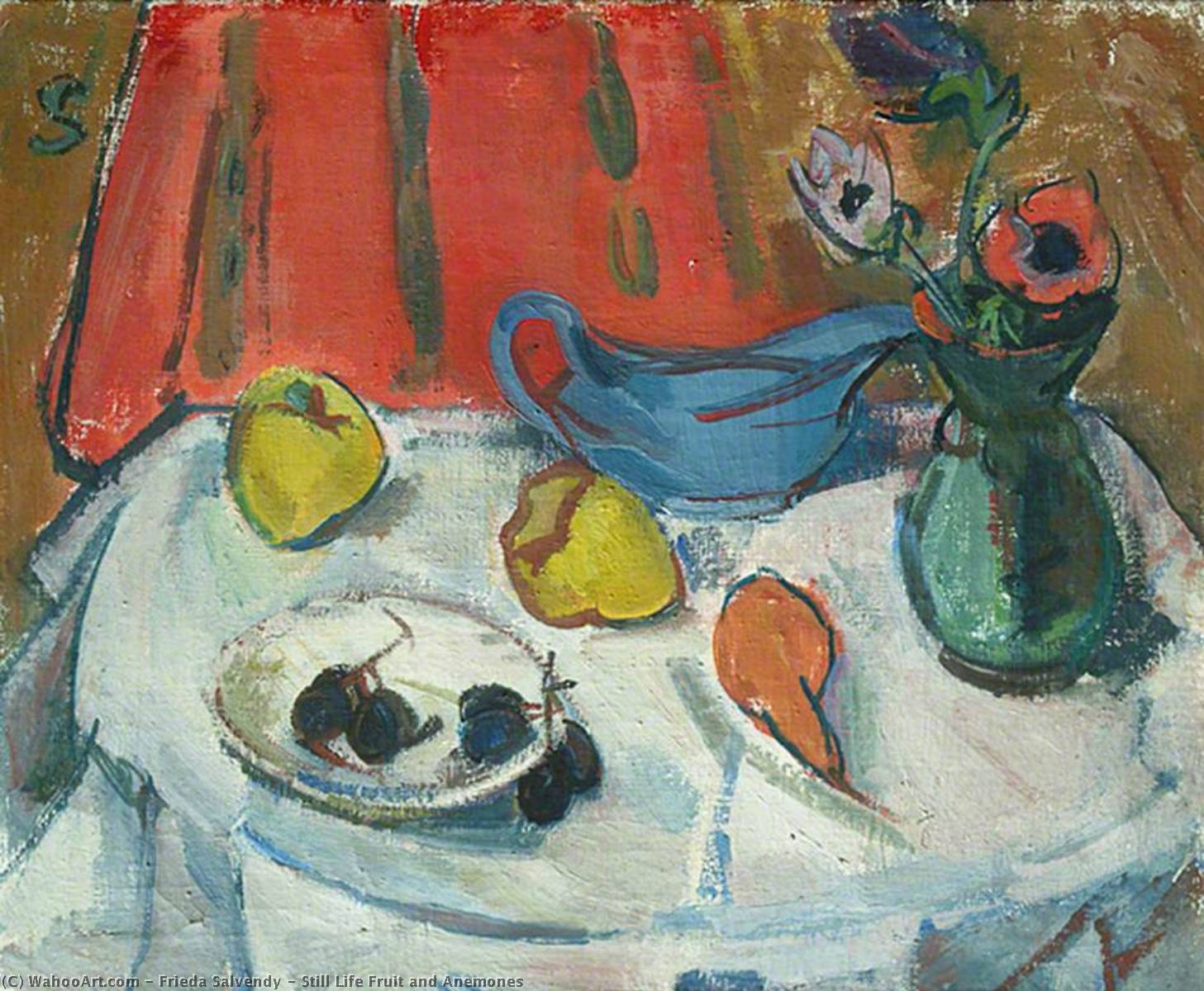 Still Life Fruit And Anemones — Frieda Salvendy