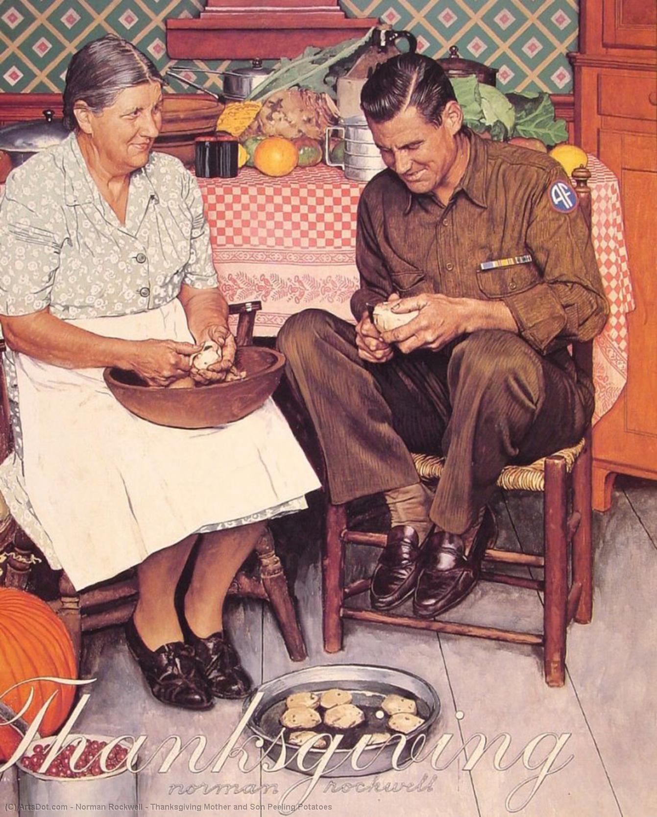 Thanksgiving Mother And Son Peeling Potatoes — Norman Rockwell