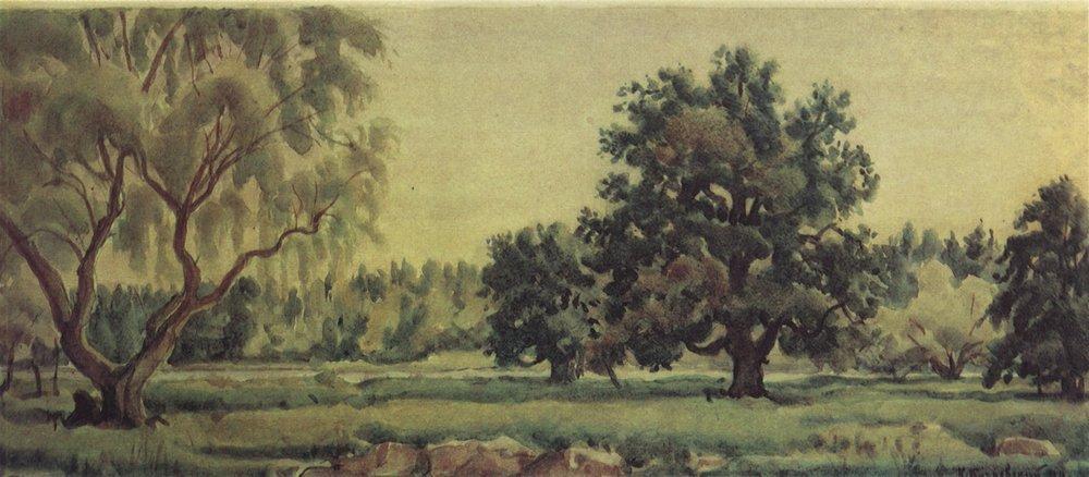 Landscape With Oaks And Willows — Konstantin Fyodorovich Bogaevsky