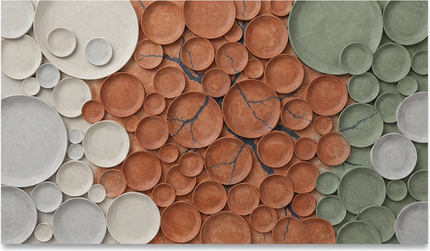 Triptych Of Overlapping Forms: Earth's Quiet Geometry In Ceramic Hues. — Laurent Fontaine