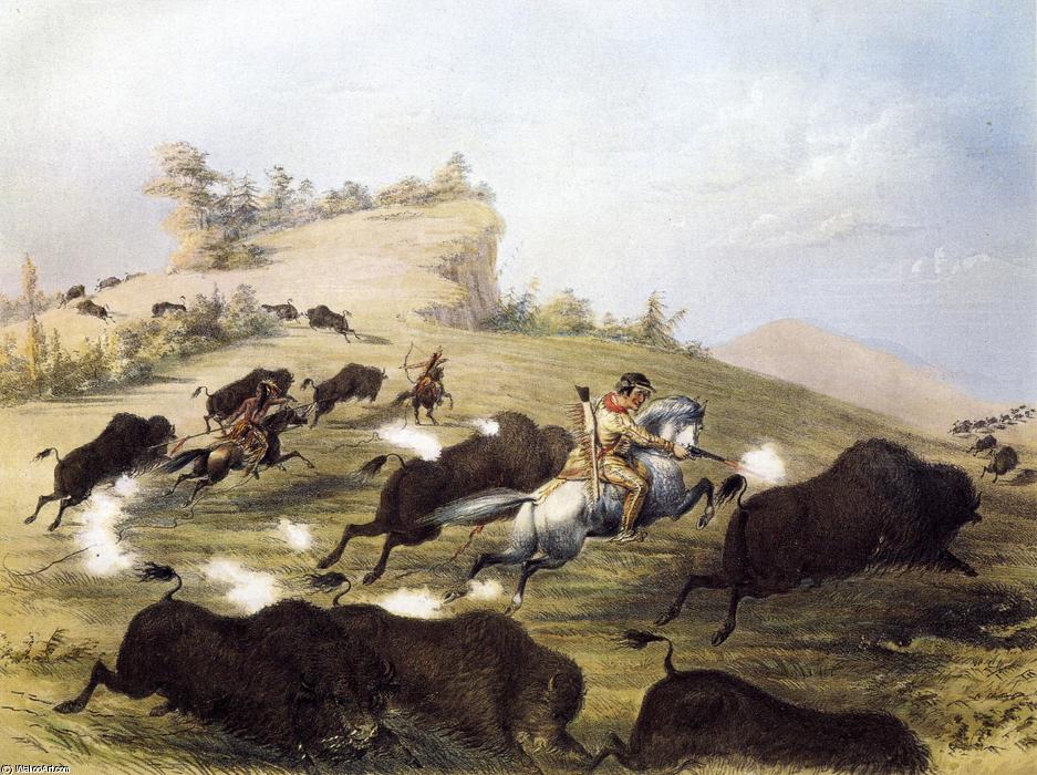 Catlin The Artist Shooting Buffaloes With Colt's Revolving Pistol — George Catlin