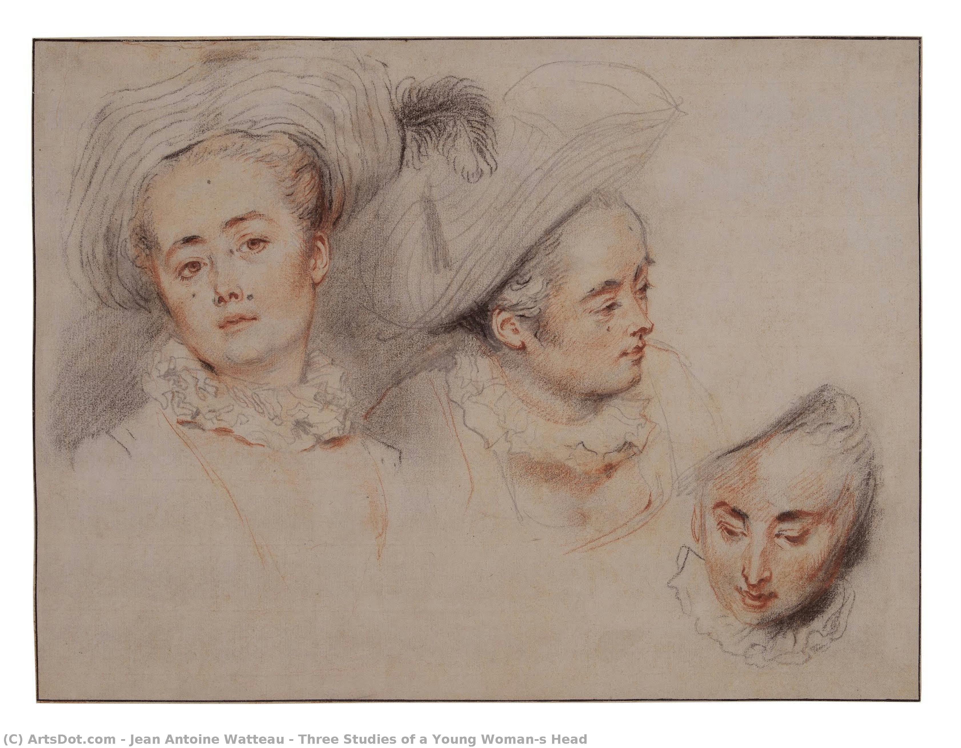 Three Studies Of A Young Woman’s Head — ワトー